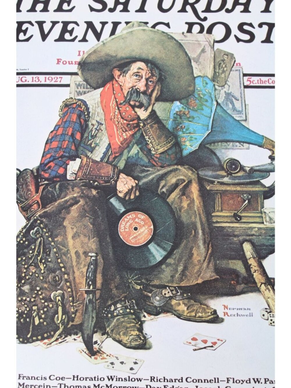 Cowboy Saturday Evening Post 1923 Reprint Print Norman Rockwell Print Vntg 94712
